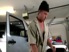 Solo gay mechanic tugs his tool
