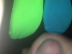 Cum on green and blue ankle socks