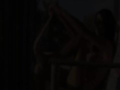 Big titted young woman deep toying with glass