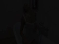Chesty blond girlie undressing with shower