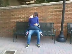 Students humping on a bench in public