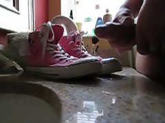 Slo-mo cum on sneakers ( rosy converse chucks.)
