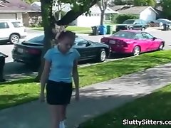 Attractive babysitter get her twat caressed