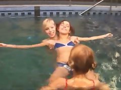 Three french teenagers in the pool