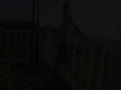 Graceful cutie toying twat on the balcony