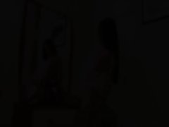 fabulous dark haired slutty girl stripping off