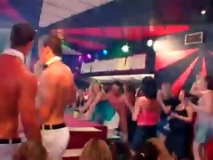 Bare stripper gets shaft blown at CFNM orgy