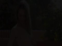 Fingering skinny pussy on the terrace