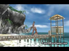 Tasty 3D cartoon doll fellatio a penis on the beach