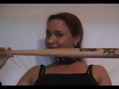 Babe masturbates with baseball bat