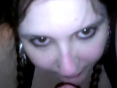 Whorish Goth Fatty In Pigtails Strokes Balls & Bum For First Time