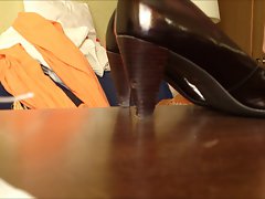 Cumshot on patent leather well worn office pumps
