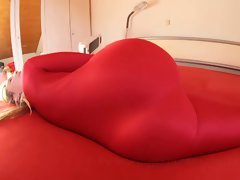 Fatty Dirty ass Mistress wears RED ZENTAI