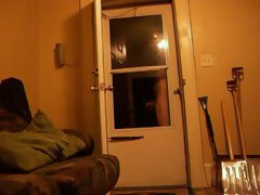 Nude at the door and going outside