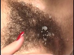 Very hairy Blond With Ebony Bush And Big Butt Rides Rough !