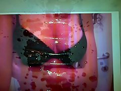 Splashing tribute on a sensual selfie - bra and knockers