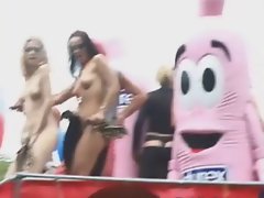 2 lewd sensual models flashing naked in public loveparade germany