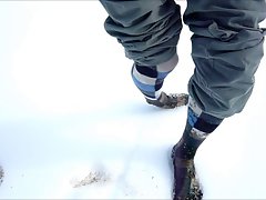 Shoes in snow mud water