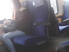 train flash with cum. she looks a lot and likes it