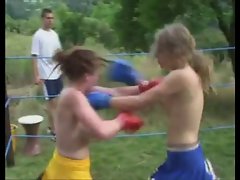 Topless College Cheerleader Boxing