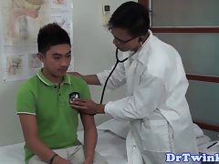Ethnic doctor facefucks twinks before enema