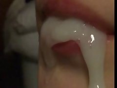 Cum spitting from 18yo mouth in slow motion