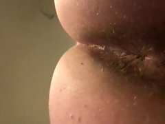 slutty wife spreading jiggling her shaggy big bum