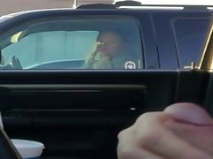 Car Flash - Sensual tempting blonde loves the view