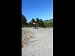 Sensual extremely large tits bounce on bike