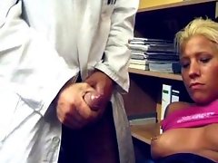 Blond patient seduced by creepy doctor with enormous dick