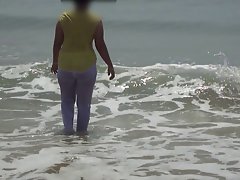 Desi Better half On Beach - Soggy & Transparent Cloth