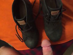 Cum on wifes black TOMS wedges shoes