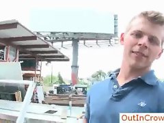 Construction worker gets stroked in public by outincrowd