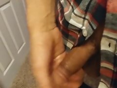 guy jerking off a huge dick and pouring himself with sperm