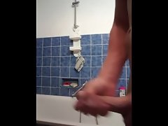 Big cumshot in the bathroom