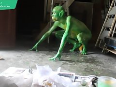 Gay Teen Bodypaint / 19 Years Old Boy Turned into Miserable Green Beast #1