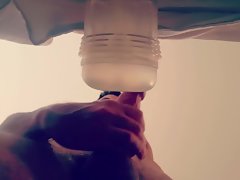 Hetero uncircumcised wolf daddy groans while fucking semitransparent fleshlight