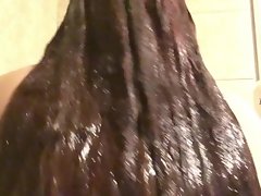 Sandy-haired Washing her Lengthy Curly Hair with Shampoo in Bath Bath - Sexual Back