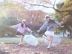 ASIA Sassy teens DANCE UNKOWN CRUSH Stuffs AND LEAFS WITH High-heeled slippers ON THE GROUND
