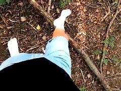 White socks Point of view outdoor walking, adoring and making them filthy