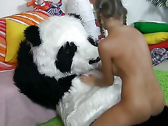 Infantile teen satisfies pussy thanks to panda with plastic cock